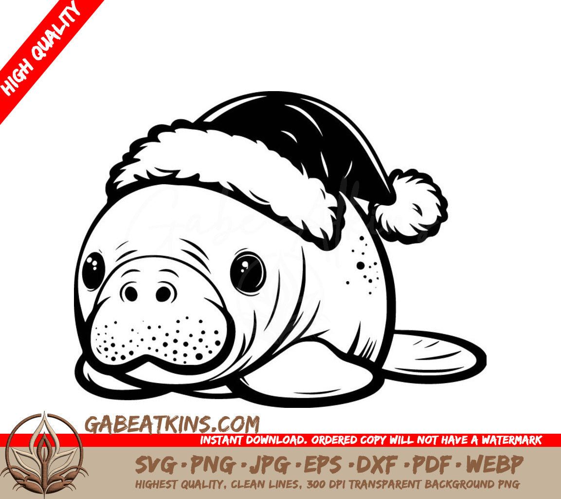  A Manatee Wearing A Santa Hat SVG - Christmas Manatee SVG