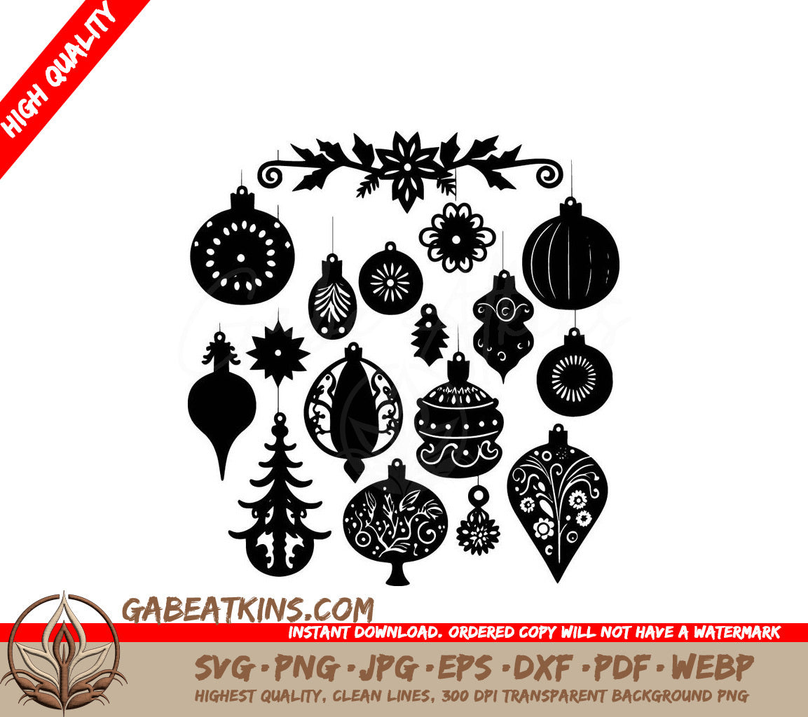 A Collection Of Black And White Christmas Ornaments SVG - Christmas Ornaments SVG