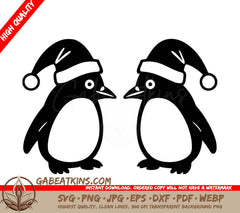 Two Penguins Wearing Santa Hats Are Looking At Each Other SVG - Christmas Penguins SVG