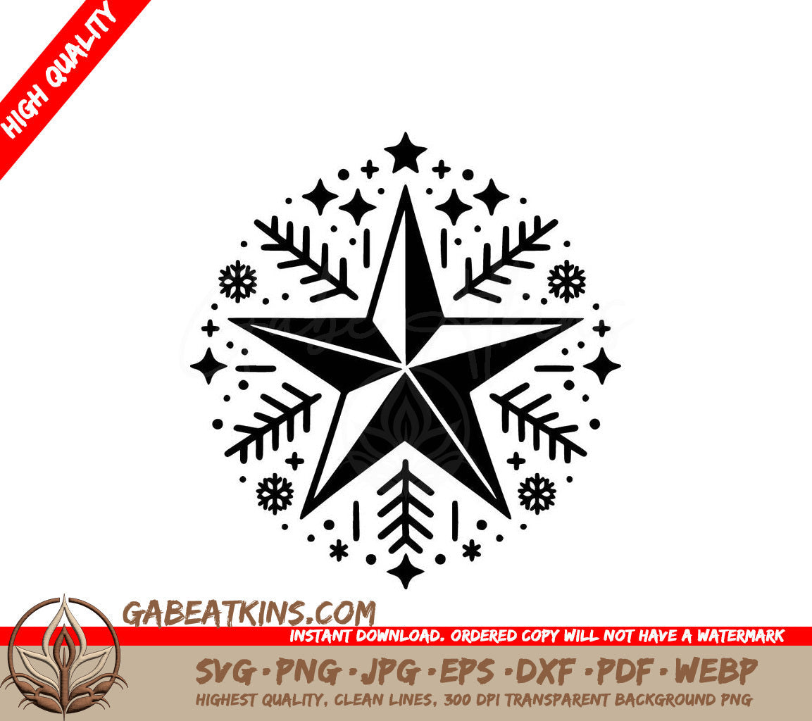  A Star With Snowflakes Around It SVG - Christmas Star Display SVG