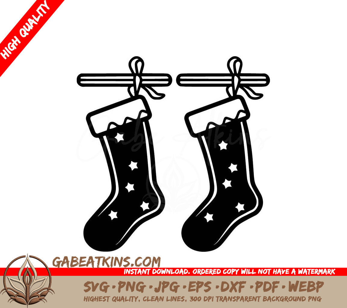 Two Black Christmas Stockings With White Stars On Them SVG - Christmas Stockings SVG