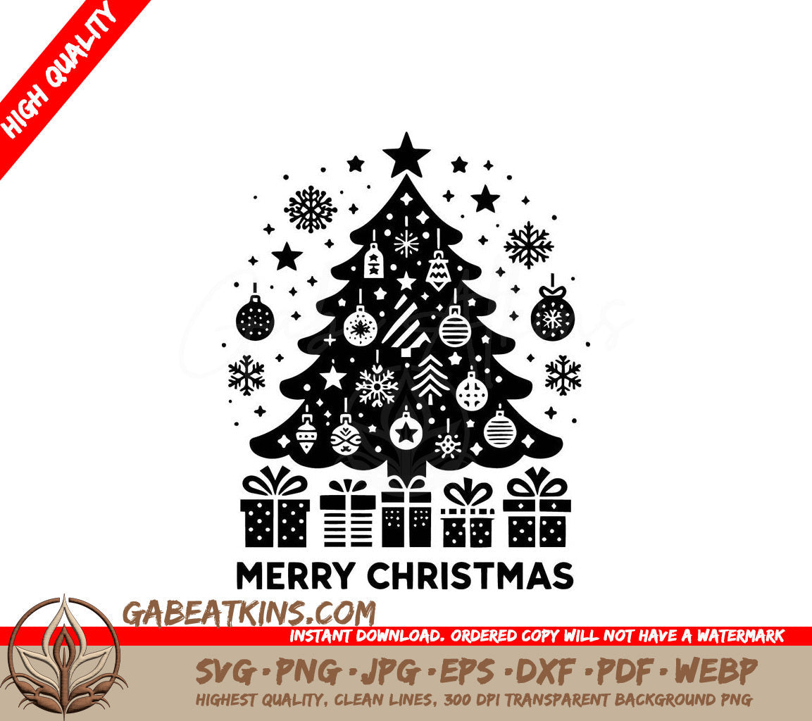 A Black And White Christmas Tree With The Words Merry Christmas Below It SVG - Christmas Tree Delight SVG