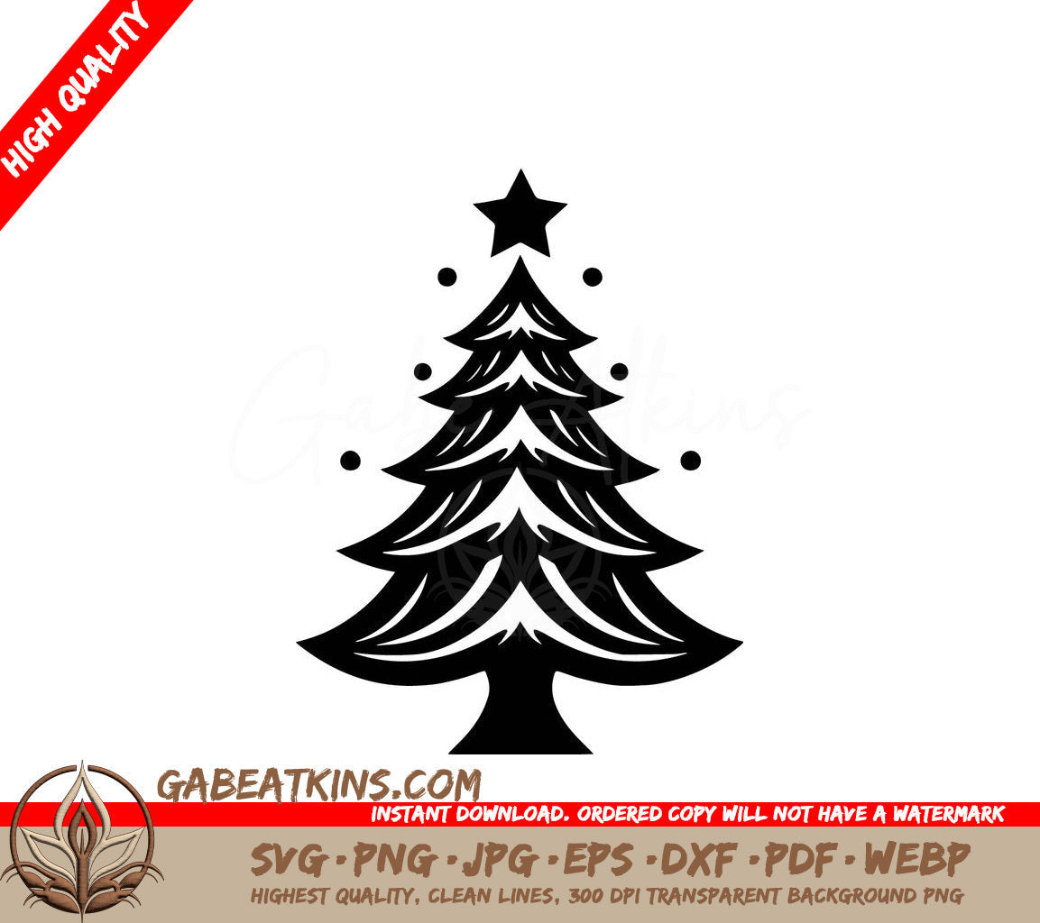 A Black And White Christmas Tree With A Star On Top SVG - Christmas Tree with Star SVG