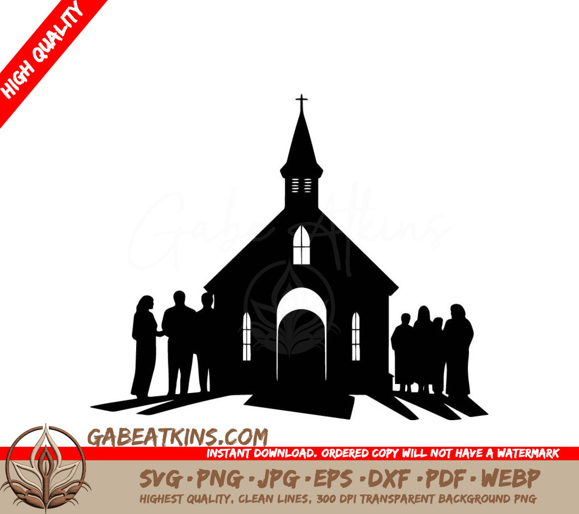 A Group Of People Standing In Front Of A Church SVG - Church Gathering SVG