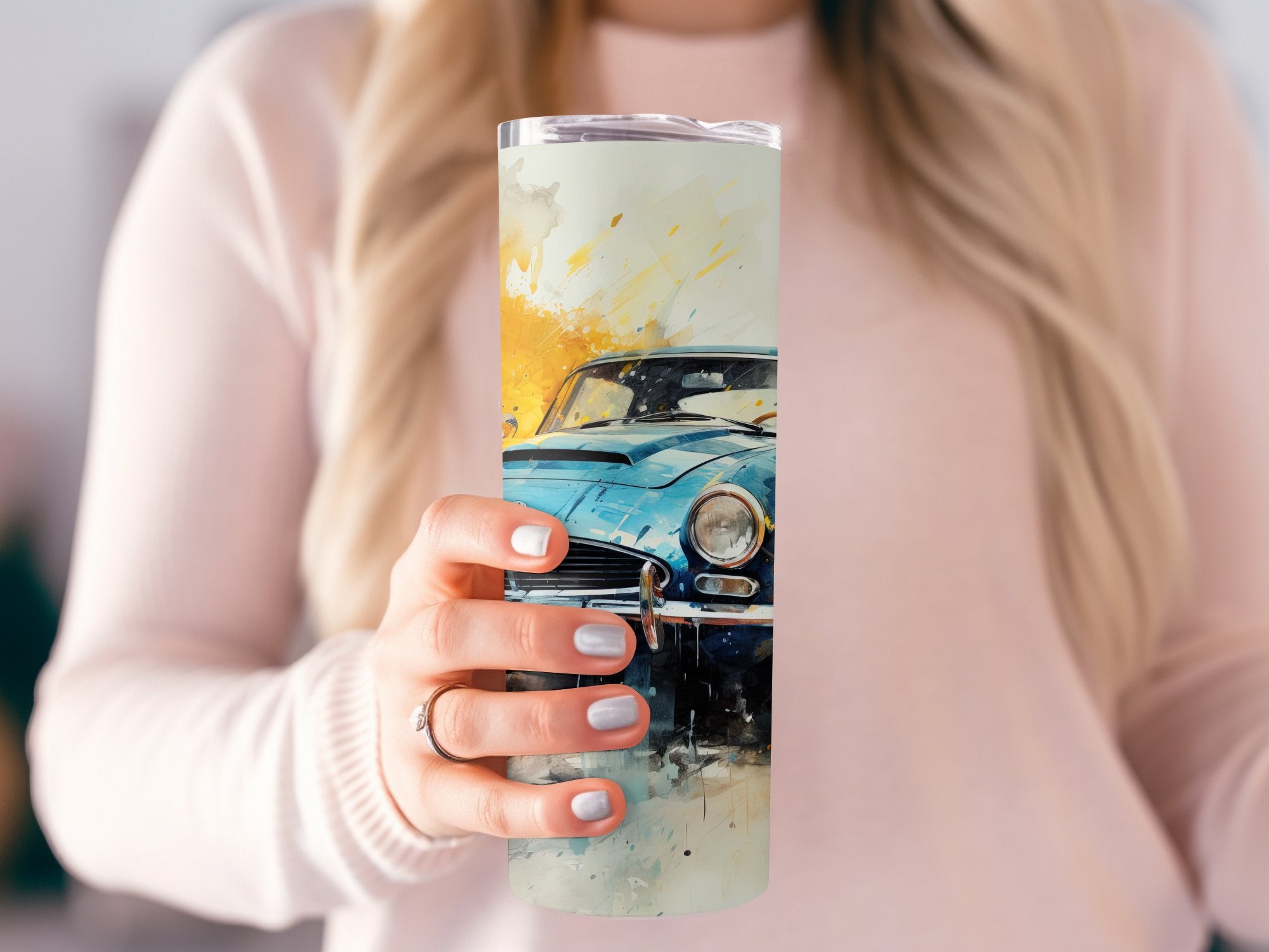 Classic Azure Sports Car Watercolor Tumbler Wrap | 20oz Tumbler Wrap Sublimation Design PNG - Gabe Atkins Designs