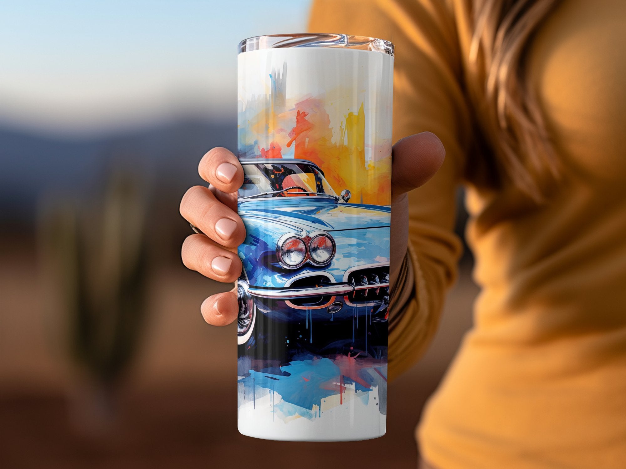 Classic Corvette Urban Watercolor Tumbler Wrap | 20oz Tumbler Wrap Sublimation Design PNG - Gabe Atkins Designs