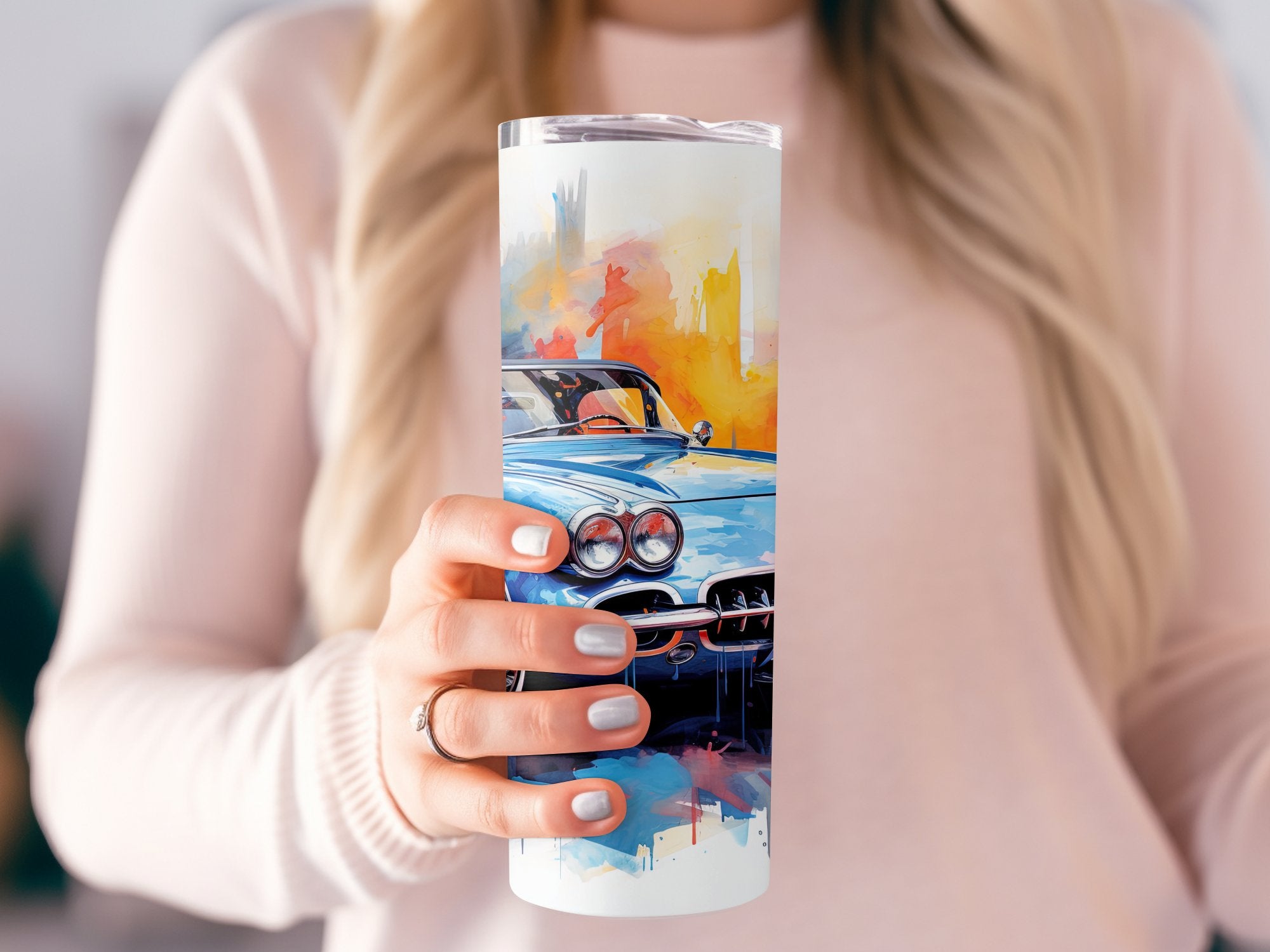 Classic Corvette Urban Watercolor Tumbler Wrap | 20oz Tumbler Wrap Sublimation Design PNG - Gabe Atkins Designs