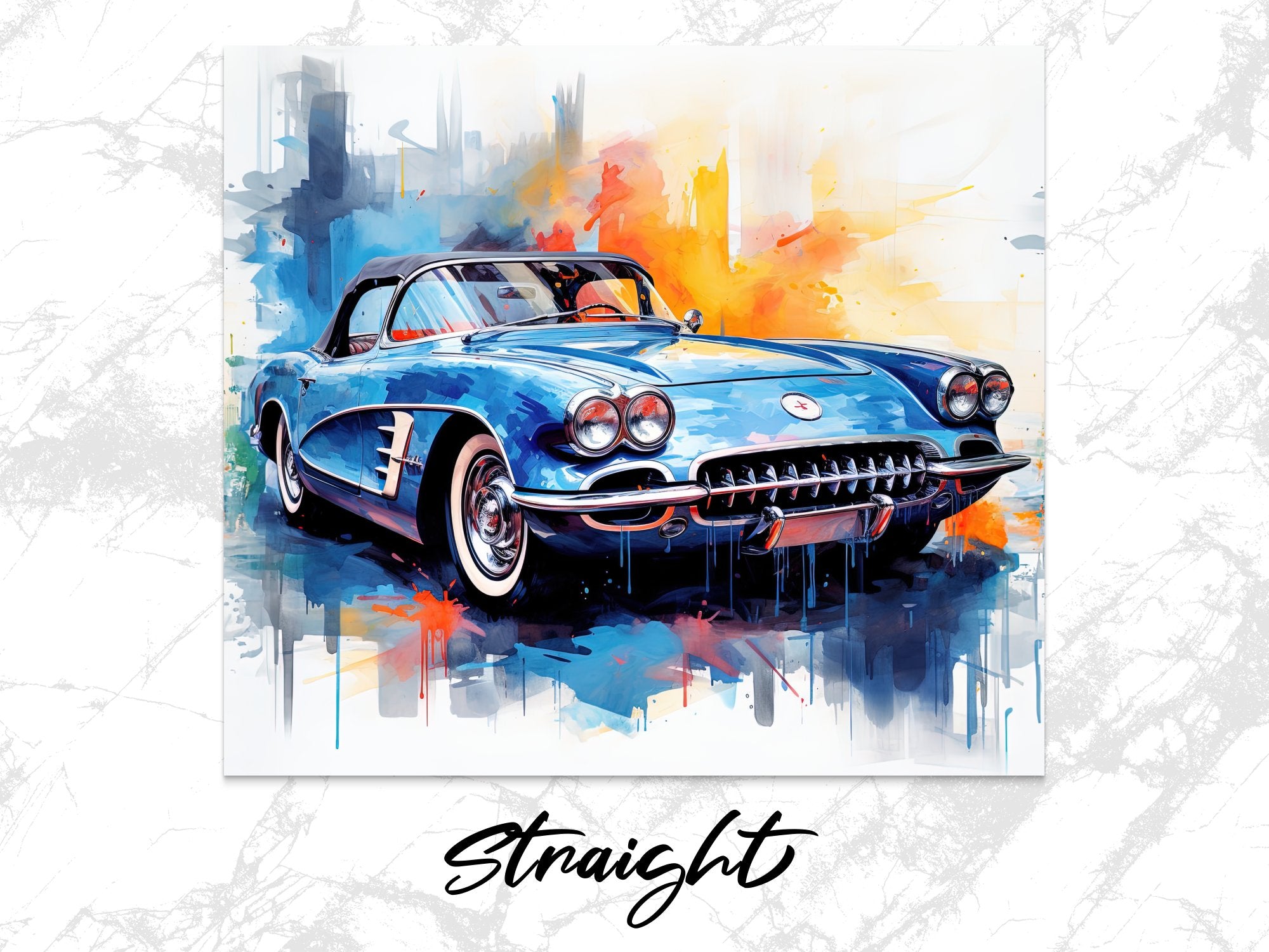 Classic Corvette Urban Watercolor Tumbler Wrap | 20oz Tumbler Wrap Sublimation Design PNG - Gabe Atkins Designs