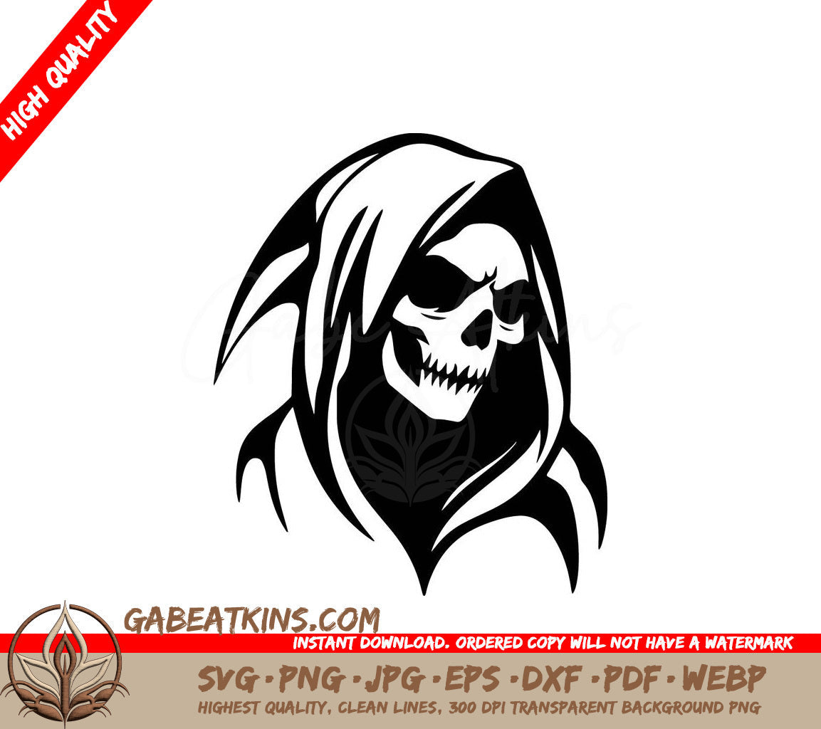 A Black And White Drawing Of A Grim Reaper With A Hood