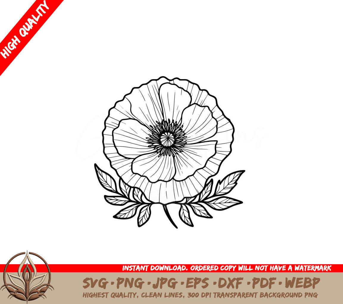 Closeup Poppy Flower SVG - Digital Product in Multiple File Formats