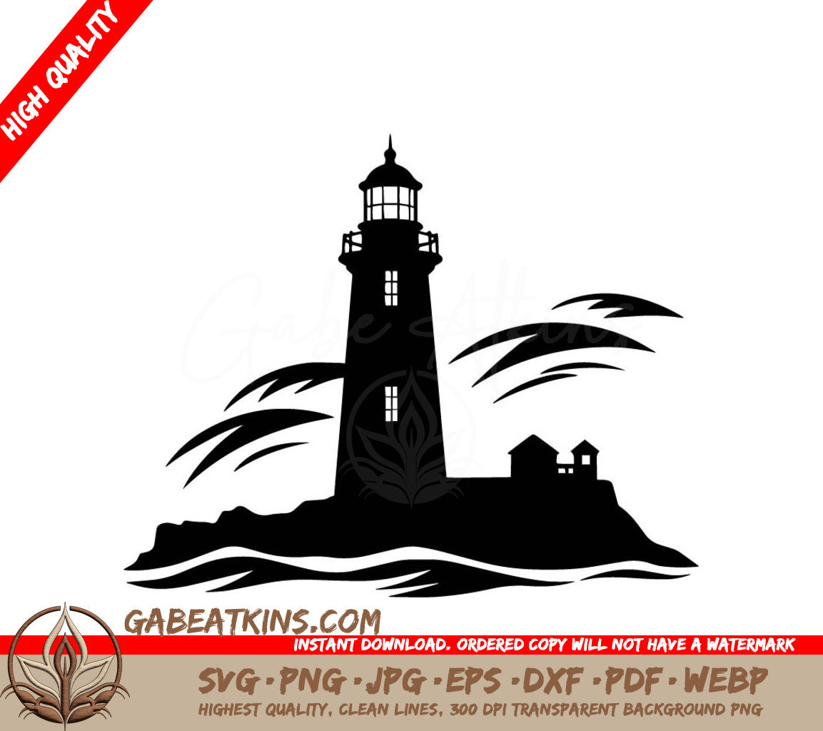  A Lighthouse On A Small Island SVG - Coastal Beacon SVG