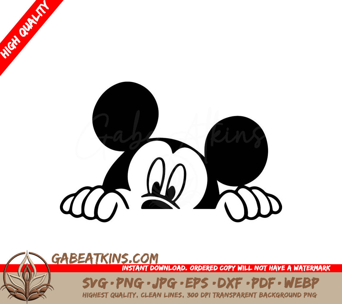 Mickey Mouse Peeking SVG -  Face Drawing for Coasters SVG