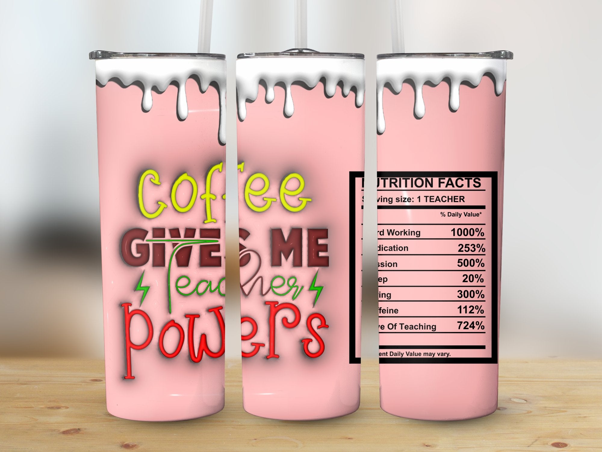 Teacher Tumbler Wrap Sublimation Design | Coffee Gives Me Teacher Powe | 20oz Tumbler Sublimation Design PNG