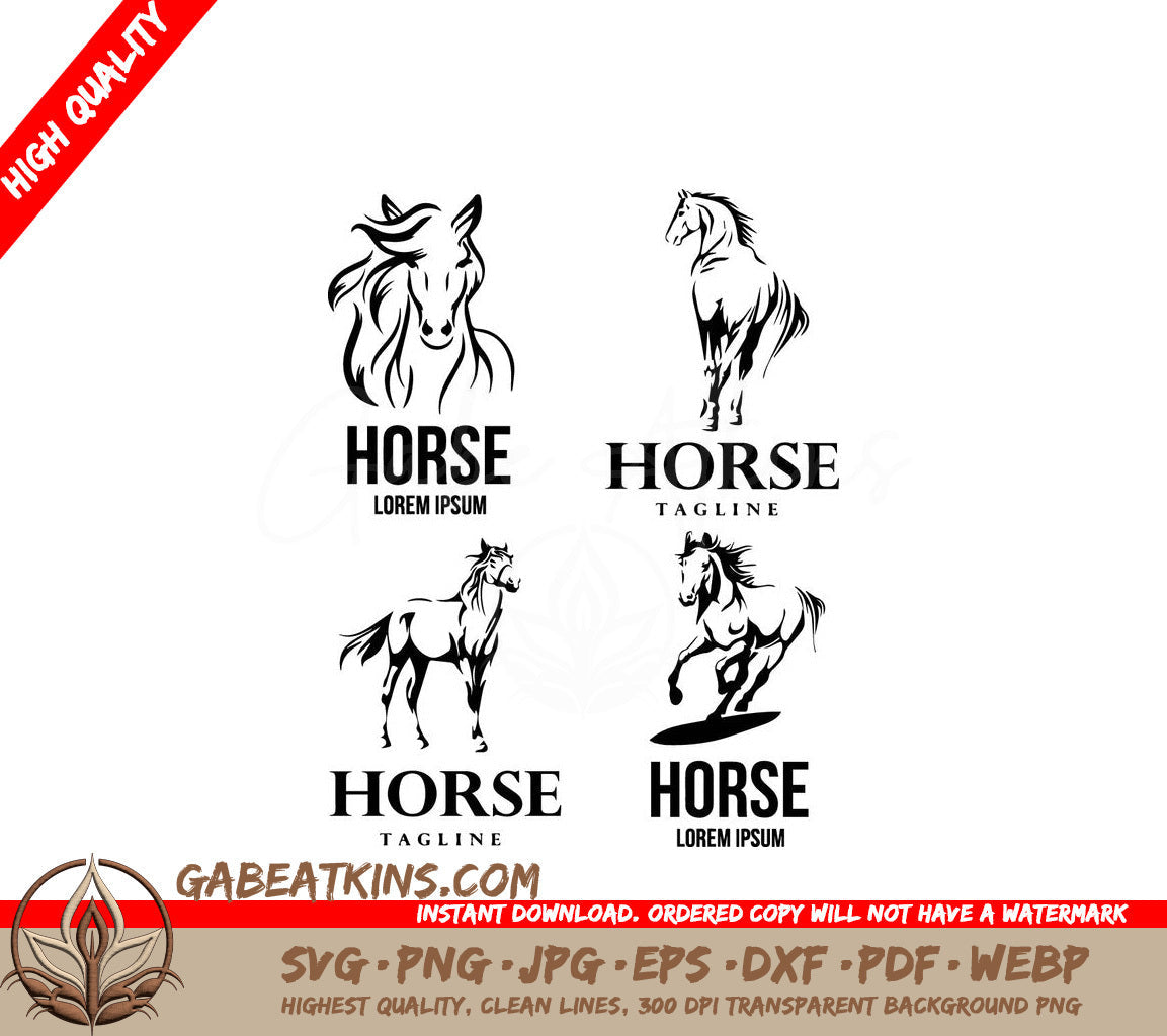 A Set Of Horse Logos With The Words Horse Tagline SVG - Collection of line art horse logo design SVG