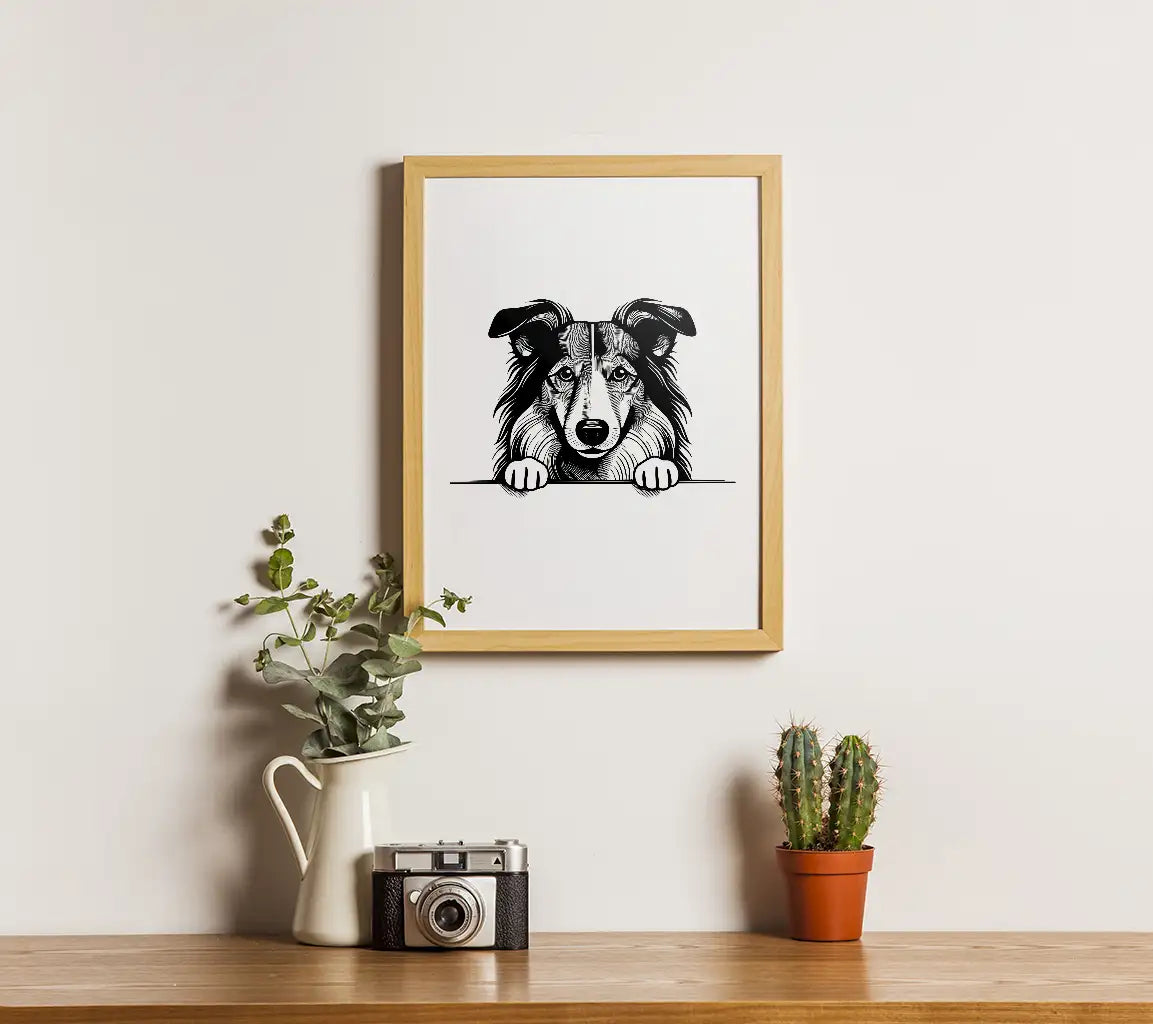 Collie Peeking Over Wall -  SVG Illustration SVG