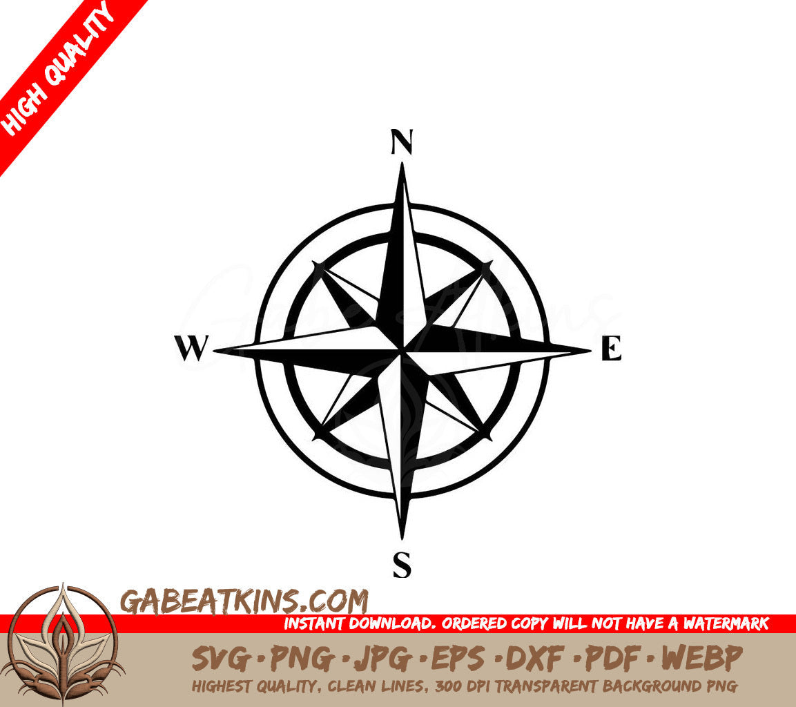 A Black And White Compass Pointing North East And South SVG - Compass SVG SVG