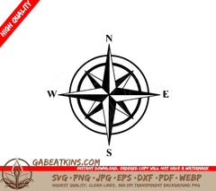 A Black And White Compass Pointing North East And South SVG - Compass SVG SVG