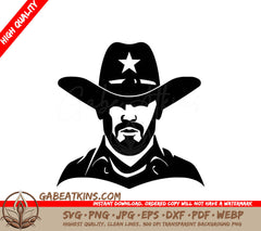 A Man With A Beard Wearing A Cowboy Hat With A Star On It SVG - Confident Sheriff with Cowboy Hat SVG