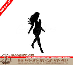 A Silhouette Of A Woman With Her Hair Blowing In The Wind SVG - Confident Woman Walking SVG