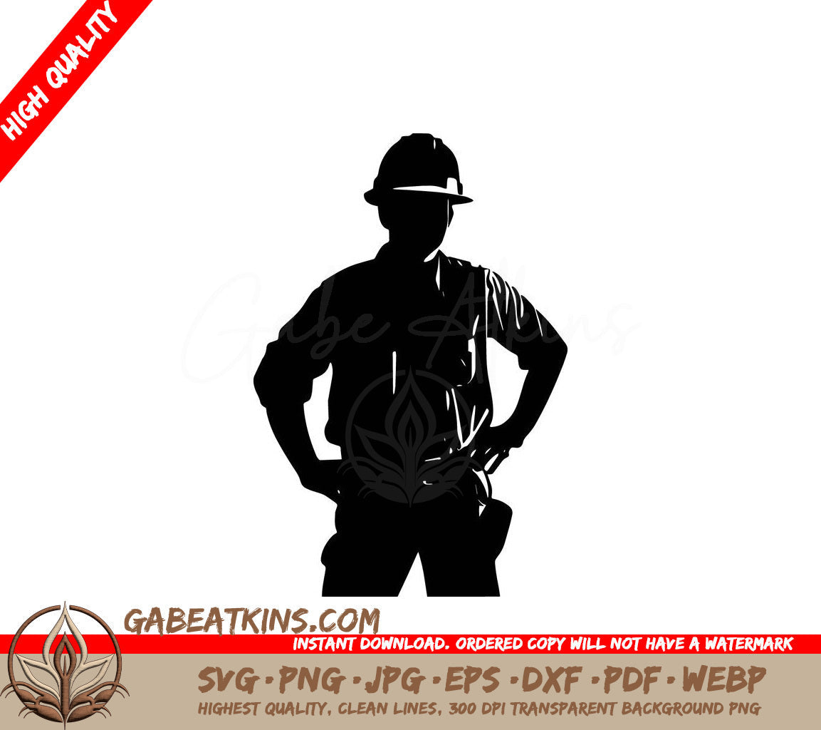 A Silhouette Of A Man Wearing A Hard Hat SVG - Construction Worker SVG