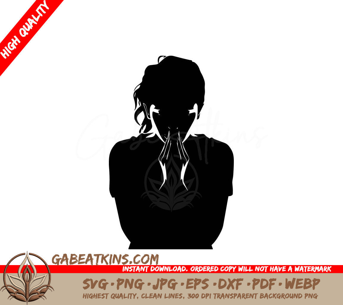 A Silhouette Of A Woman Covering Her Face With Her Hands SVG - Contemplative Moment SVG