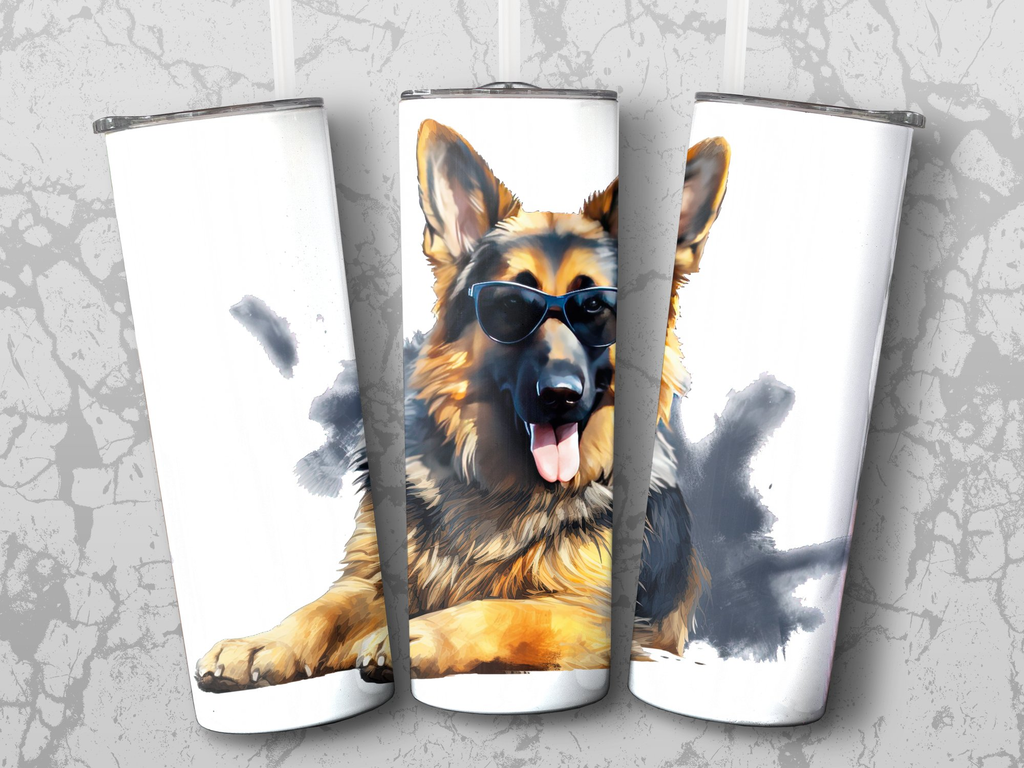 Cool German Shepherd Dog with Sunglasses Tumbler Wrap | 20Oz Tumbler W | 20Oz Tumbler Wrap Sublimation Design PNG