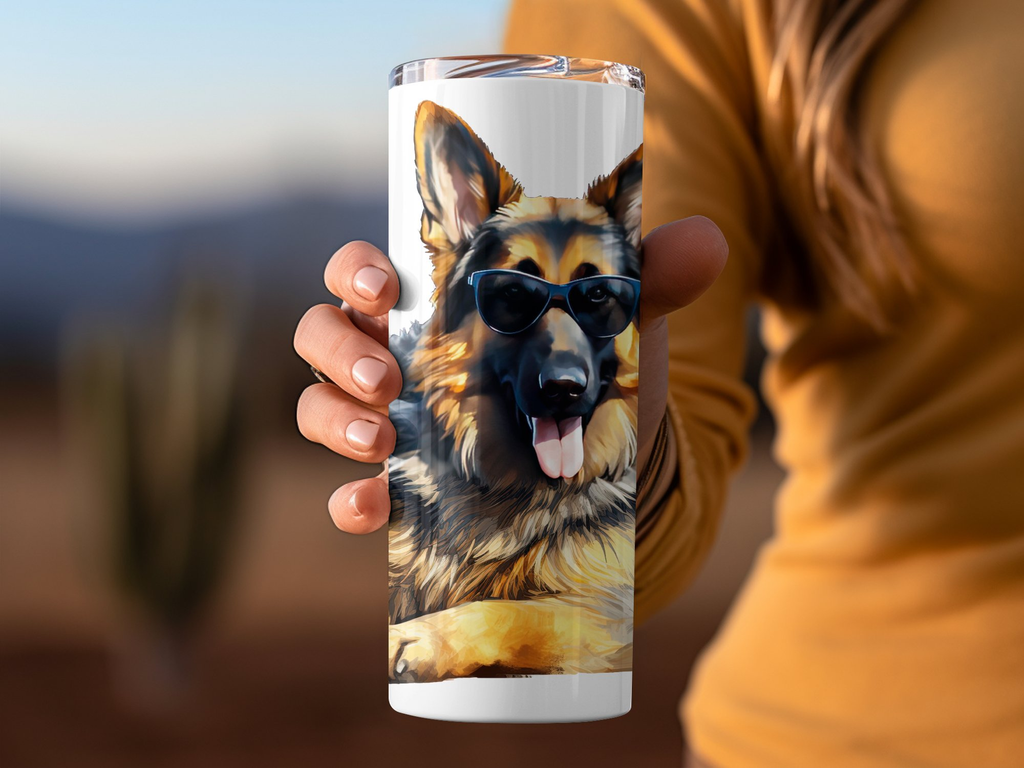 Cool German Shepherd Dog with Sunglasses Tumbler Wrap | 20Oz Tumbler W | 20Oz Tumbler Wrap Sublimation Design PNG