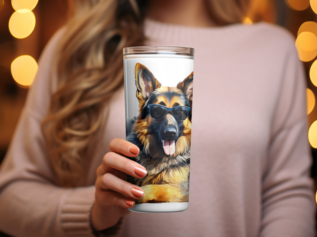 Cool German Shepherd Dog with Sunglasses Tumbler Wrap | 20Oz Tumbler W | 20Oz Tumbler Wrap Sublimation Design PNG