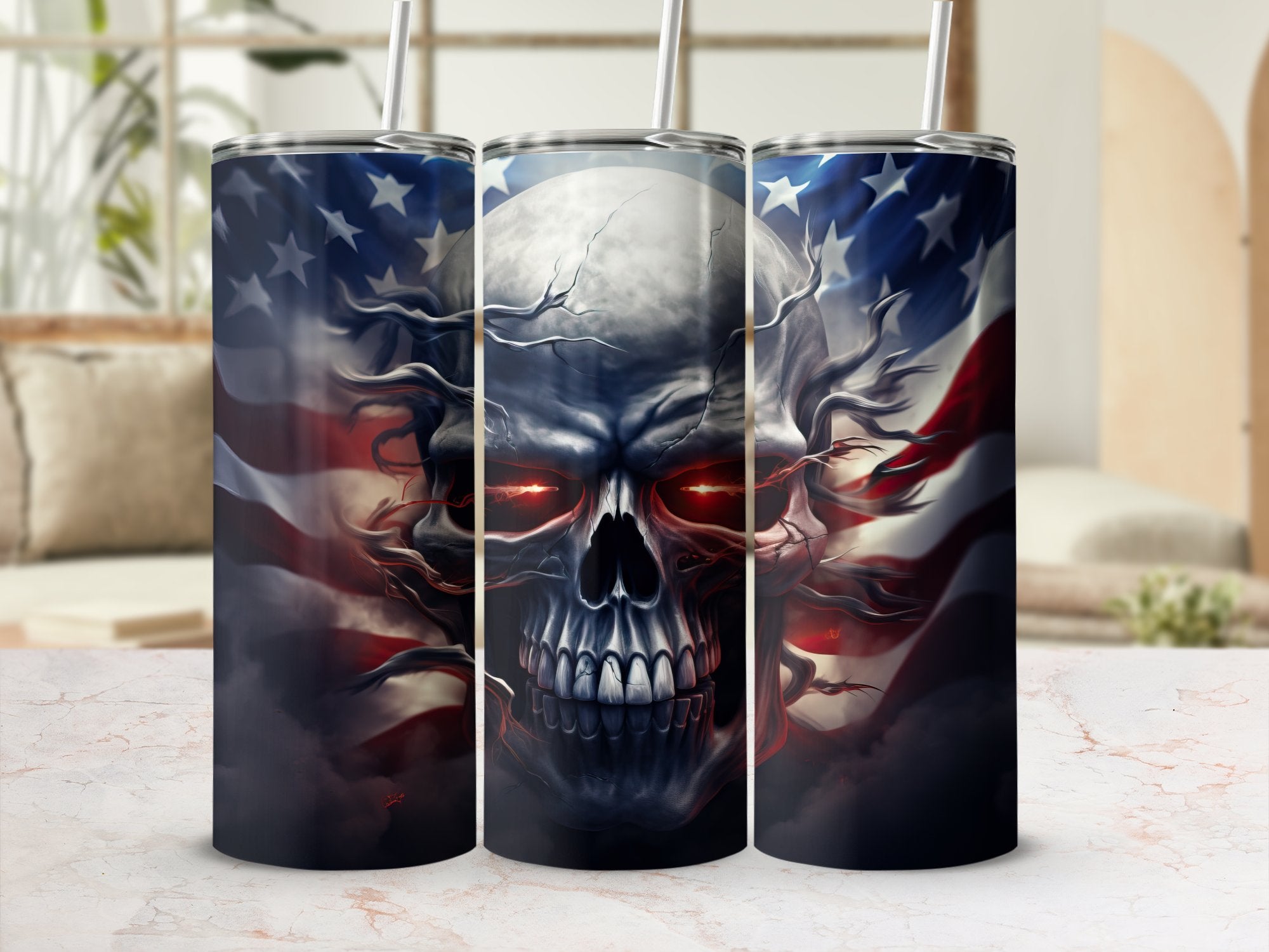 Cool Rebel Skull Tumbler Wrap | 20oz American Flag Design | Digital Ar | 20 Oz Tumbler Wrap Sublimation Design