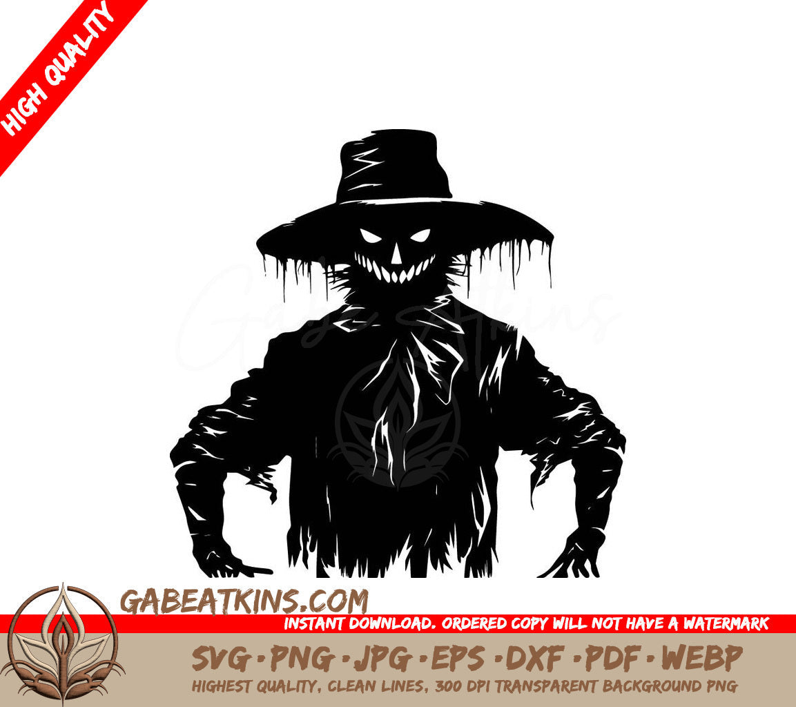 A Black And White Drawing Of A Scarecrow Wearing A Hat