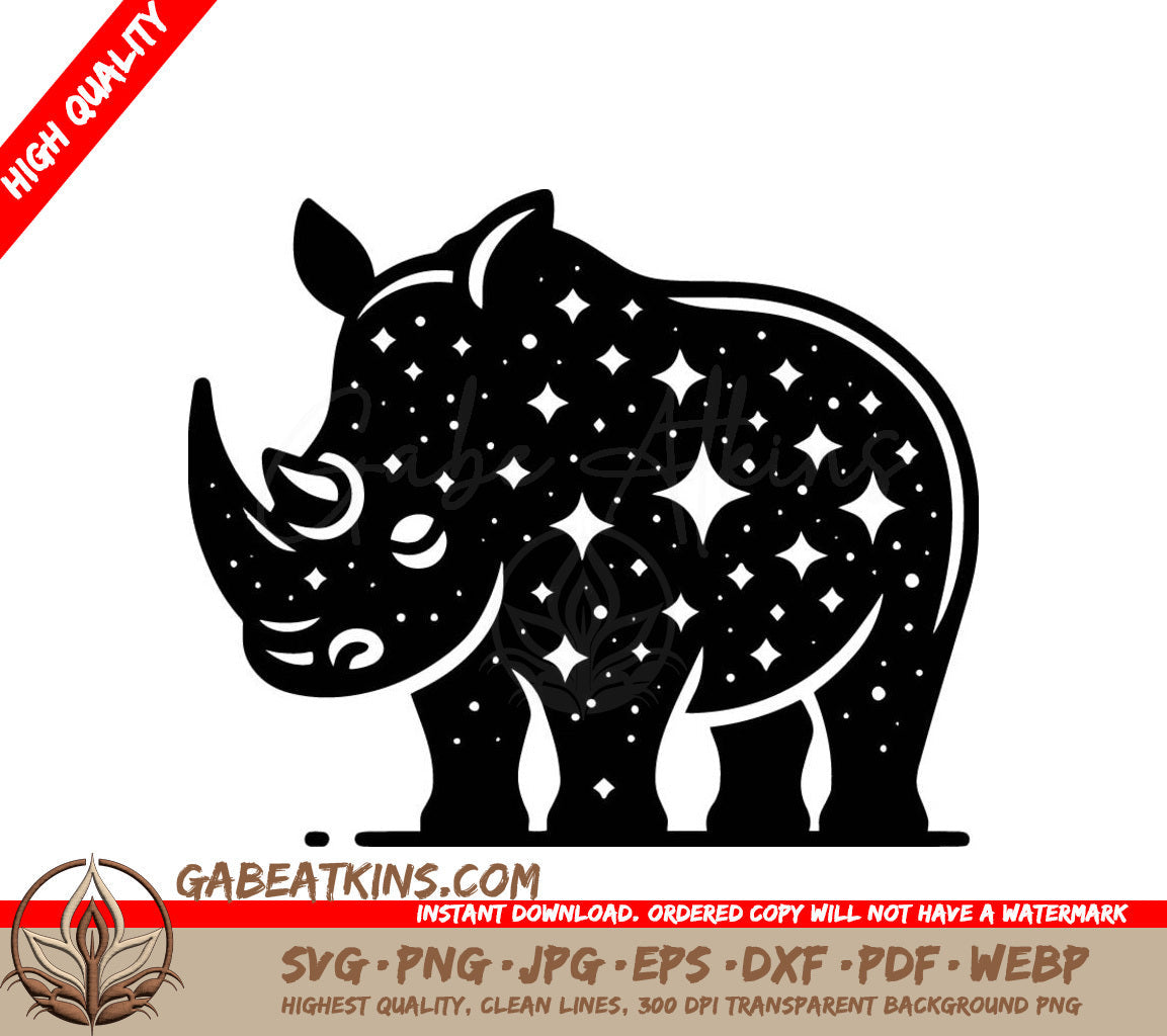 A Black And White Rhino With Stars On Its Back SVG - Cosmic Rhino SVG