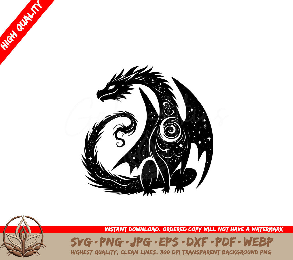 Cosmic Swirl Dragon SVG - Digital Product File Extensive Formats