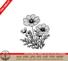 Cosmos Flowers SVG - Digital Product file (SVG, PNG, JPG, AI, PDF, DXF, EPS, WebP)