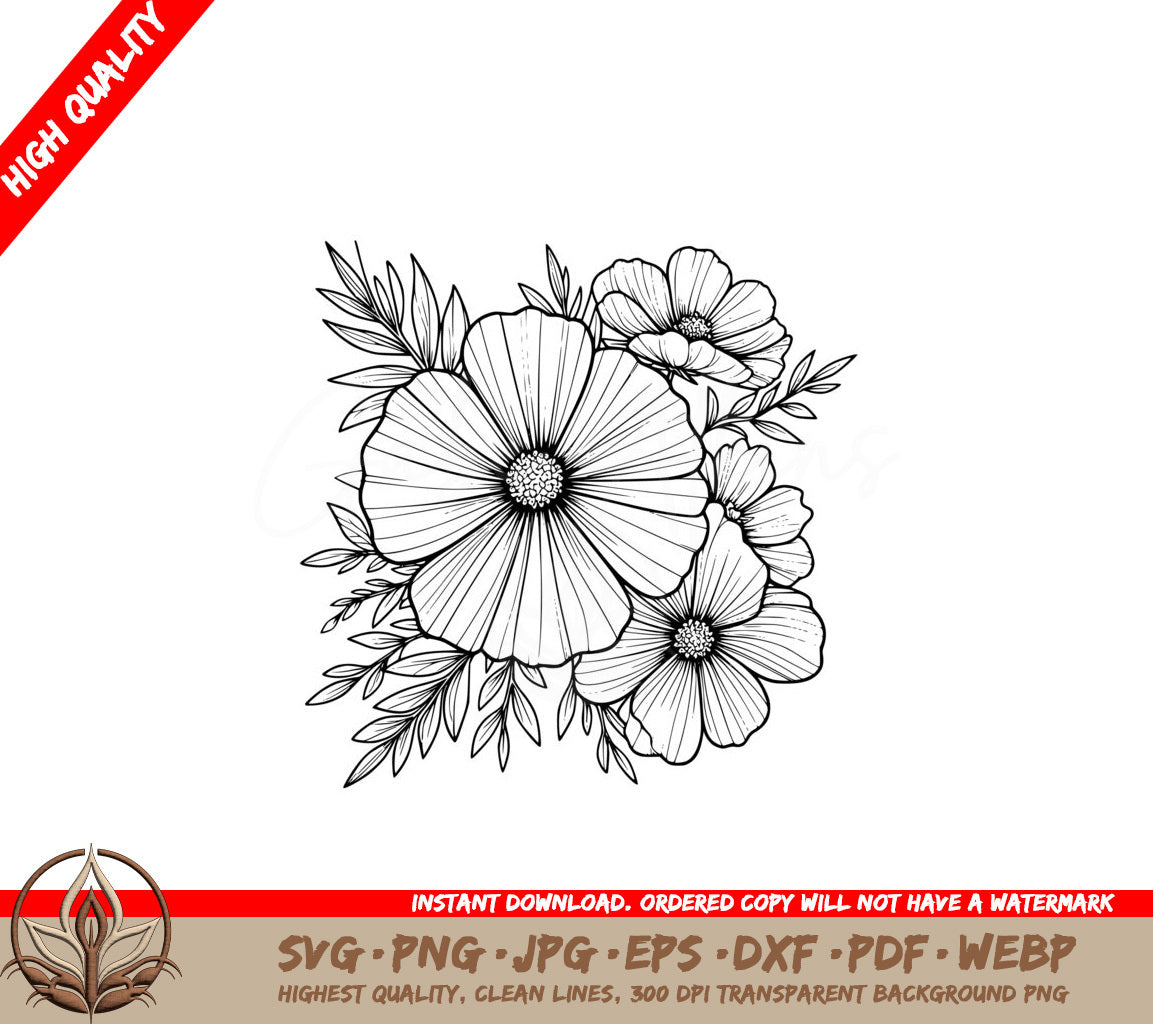 Cosmos Garden SVG - Digital File (SVG, PNG, JPG, AI, PDF, DXF, EPS, WebP)