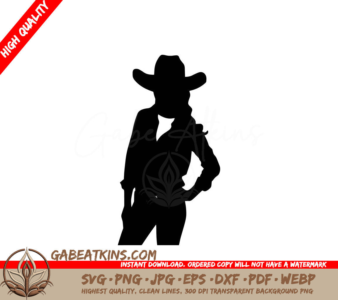 A Silhouette Of A Woman Wearing A Cowboy Hat SVG - Country Girl Silhouette SVG