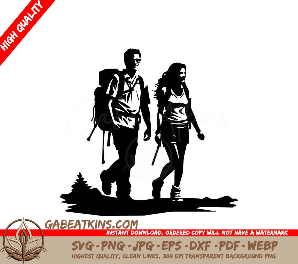  A Man And A Woman Hiking SVG - Couple Exploration SVG