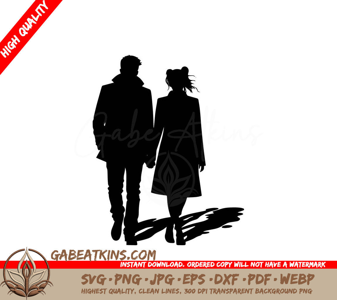 A Silhouette Of A Man And A Woman Holding Hands SVG - Couple Holding Hands SVG