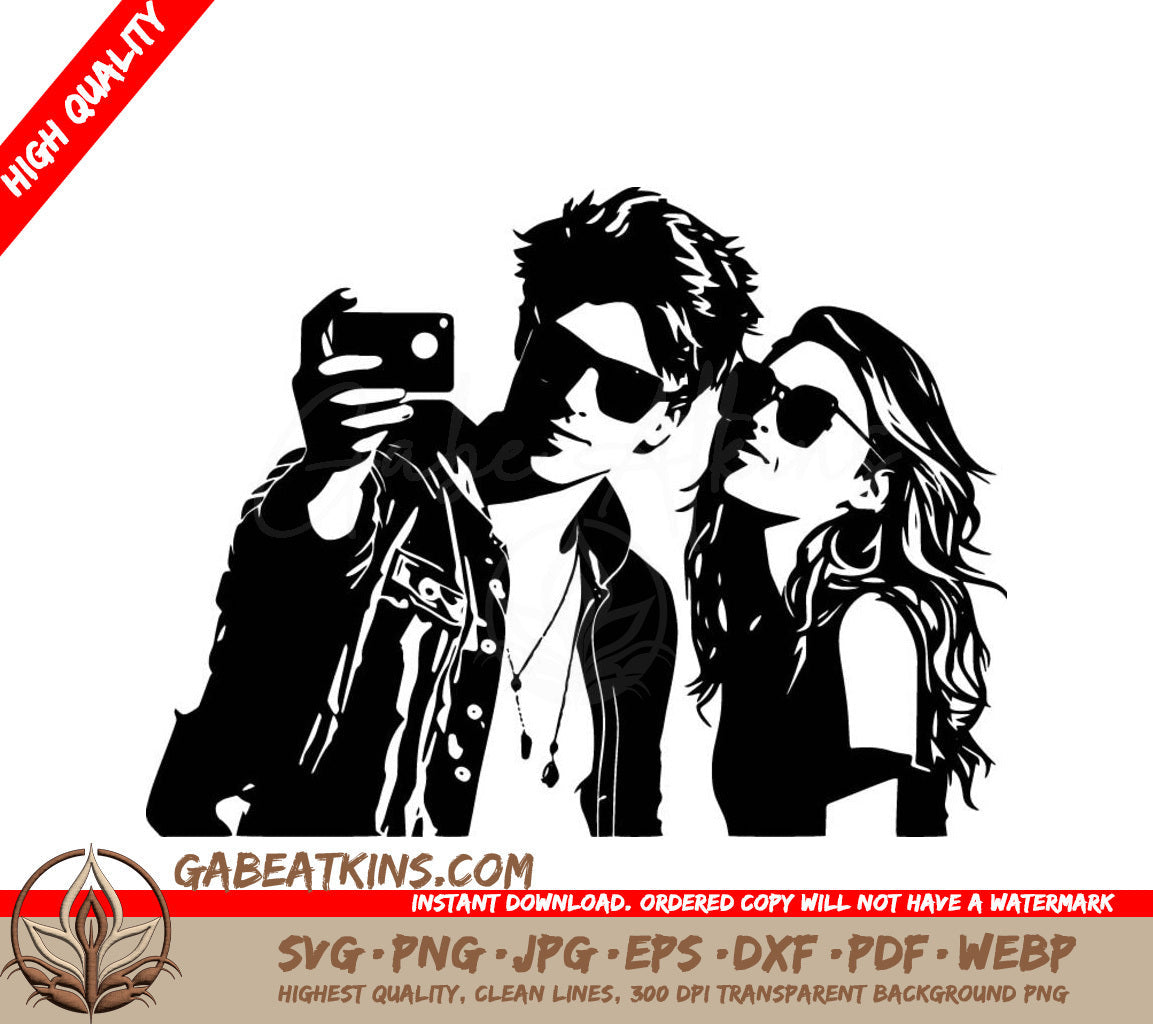  A Man And Woman Taking A Selfie SVG - Couple Taking a Selfie SVG