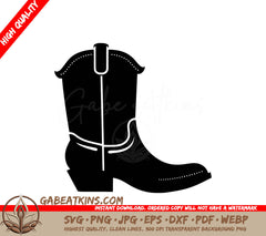 A Black And White Silhouette Of A Cowboy Boot SVG - Cowboy Boot SVG