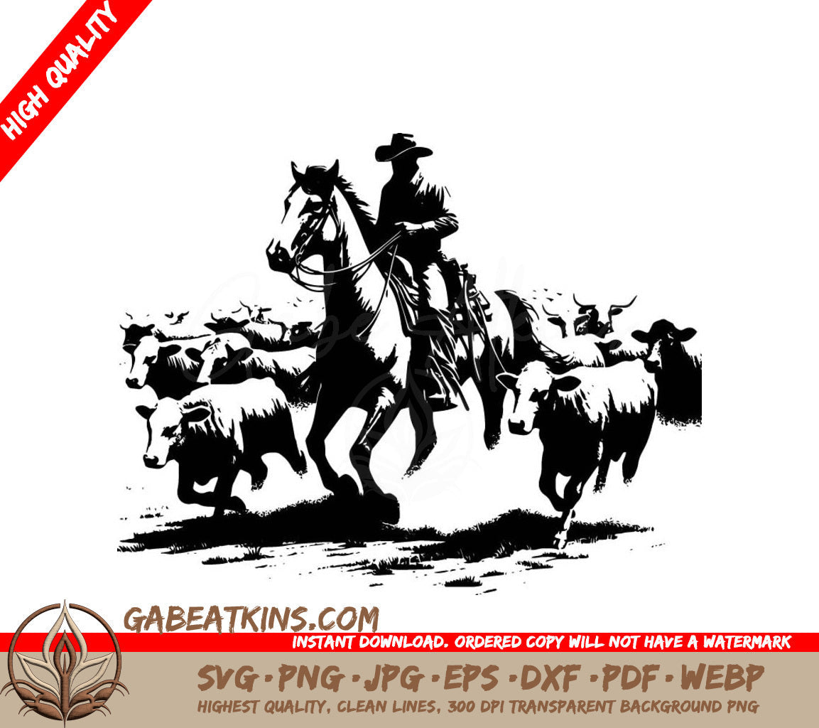  A Cowboy Herding Cattle SVG - Cowboy Herding Cattle SVG