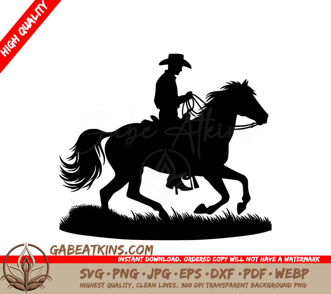 A Silhouette Of A Cowboy Riding A Horse SVG - Cowboy Saddle Adventure SVG