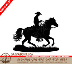 A Silhouette Of A Cowboy Riding A Horse SVG - Cowboy Saddle Adventure SVG