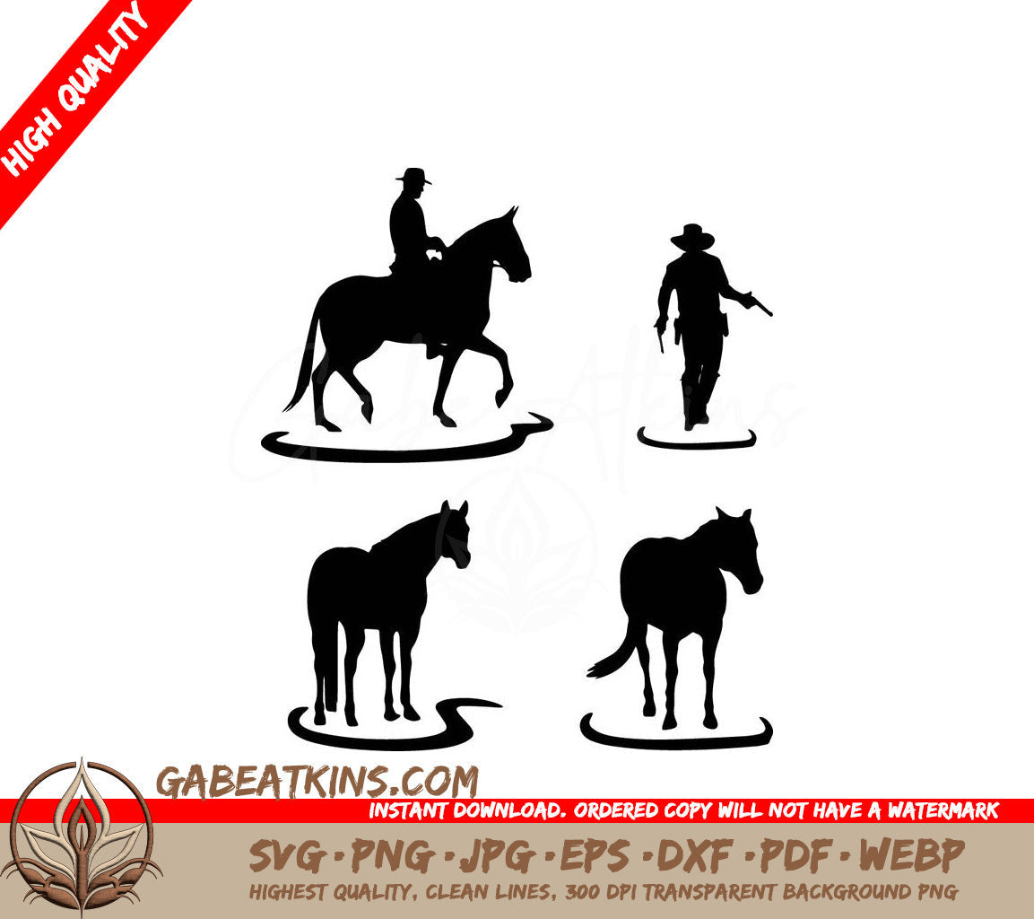 A Silhouette Of A Cowboy Riding A Horse SVG - Cowboy and horse art line handmade silhouette SVG