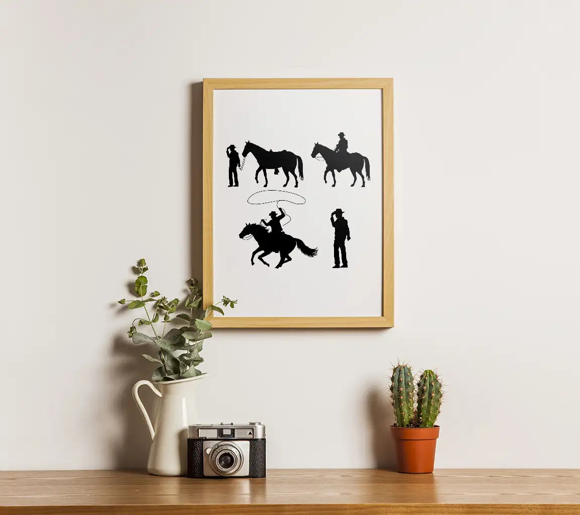 Cowboys Silhouettes With Guns And Horses