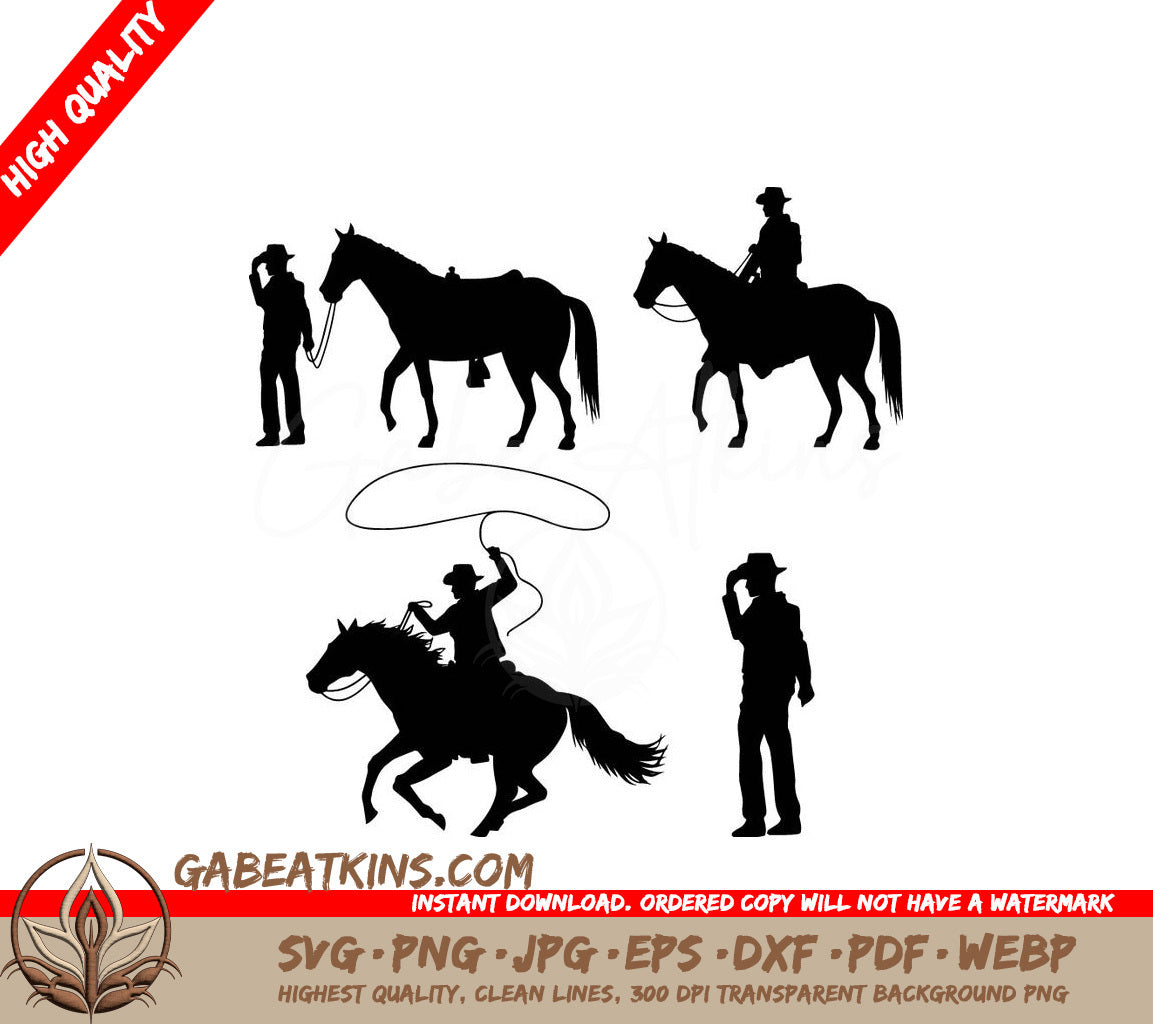 A Silhouette Of A Cowboy Riding A Horse SVG - Cowboys silhouettes with guns and horses SVG