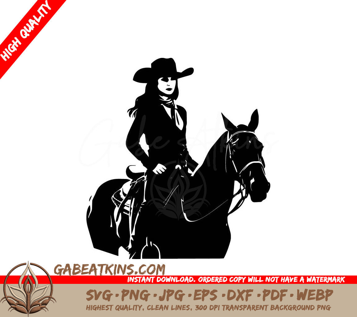 A Woman In A Cowboy Hat Is Riding A Horse SVG - Cowgirl Riding Horse SVG