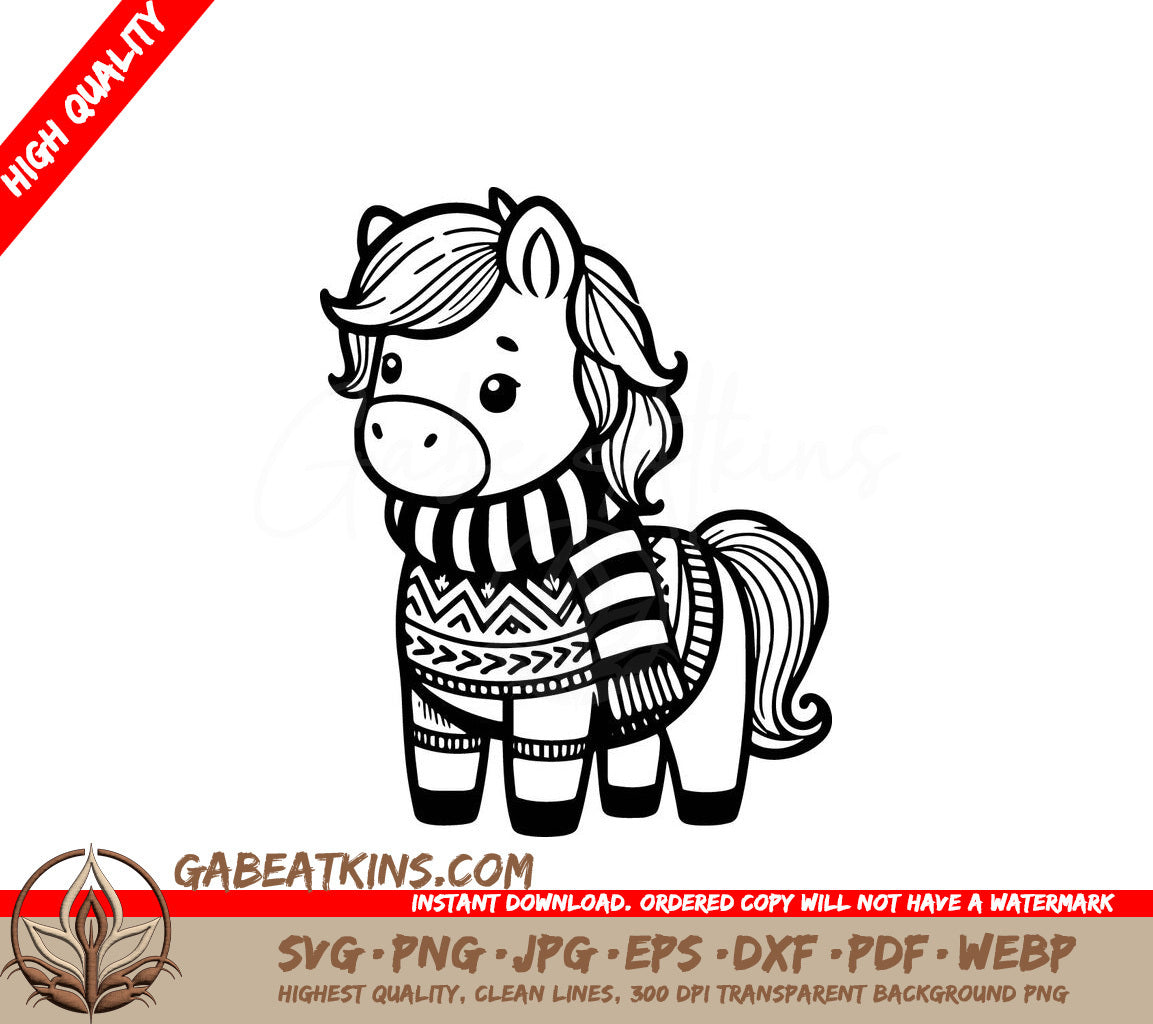  A Horse Wearing A Sweater And Scarf SVG - Cozy Sweater Horse SVG