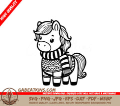  A Horse Wearing A Sweater And Scarf SVG - Cozy Sweater Horse SVG