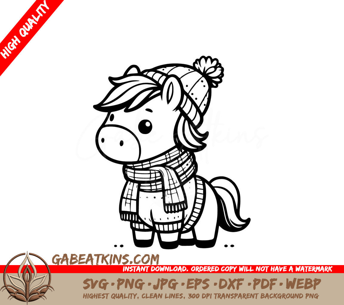  A Pony Wearing A Hat And Scarf SVG - Cozy Winter Horse SVG