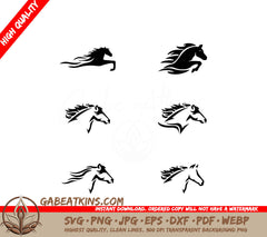 A Set Of Black And White Horses On A White Background SVG - Creative Simple Modern Horse Logo Collection SVG